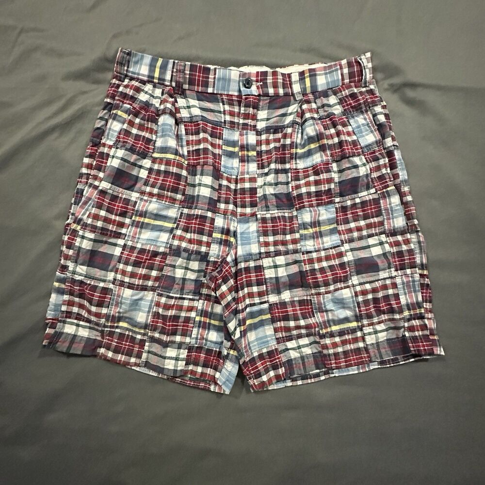 Jos A Bank Madras Patchwork Plaid Shorts Mens 36 Cotton Pleated Slash Preppy